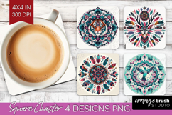 Boho Animal Square Coaster - Mandala Coaster PNG Sublimation Product Image 1