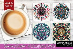 Boho Animal Square Coaster - Mandala Coaster PNG Sublimation Product Image 1