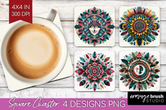 Boho Animal Square Coaster - Mandala Coaster PNG Sublimation Product Image 1