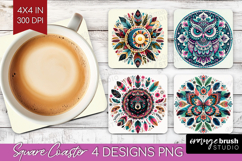 Boho Animal Square Coaster - Mandala Coaster PNG Sublimation Product Image 1