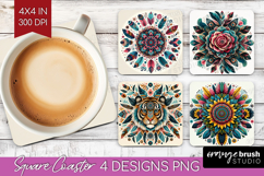 Boho Animal Square Coaster - Mandala Coaster PNG Sublimation Product Image 1