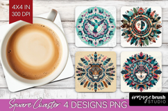 Boho Animal Square Coaster - Mandala Coaster PNG Sublimation Product Image 1