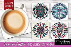 Boho Animal Square Coaster - Mandala Coaster PNG Sublimation Product Image 1