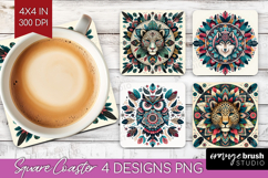 Boho Animal Square Coaster - Mandala Coaster PNG Sublimation Product Image 1