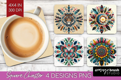 Boho Animal Square Coaster - Mandala Coaster PNG Sublimation Product Image 1