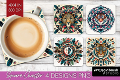 Boho Animal Square Coaster - Mandala Coaster PNG Sublimation Product Image 1