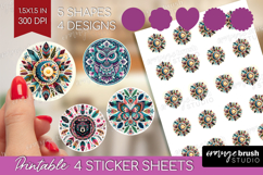 Boho Animal Round Sticker - Mandala Printable Sticker Sheet Product Image 1