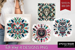 Boho Animal Tote Bag - Mandala Tote Bag PNG Sublimation Product Image 1