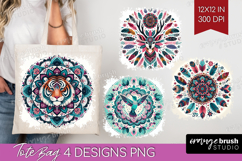Boho Animal Tote Bag - Mandala Tote Bag PNG Sublimation Product Image 1