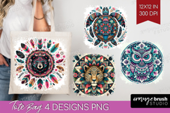 Boho Animal Tote Bag - Mandala Tote Bag PNG Sublimation Product Image 1