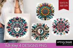Boho Animal Tote Bag - Mandala Tote Bag PNG Sublimation Product Image 1