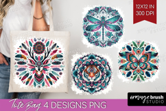 Boho Animal Tote Bag - Mandala Tote Bag PNG Sublimation Product Image 1