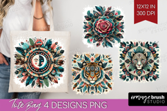 Boho Animal Tote Bag - Mandala Tote Bag PNG Sublimation Product Image 1