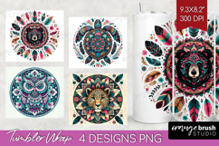 Boho Animal Tumbler Wrap - Mandala Tumbler PNG Sublimation Product Image 1