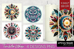 Boho Animal Tumbler Wrap - Mandala Tumbler PNG Sublimation Product Image 1