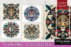 Boho Animal Tumbler Wrap - Mandala Tumbler PNG Sublimation Product Image 1