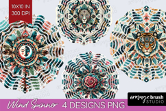 Boho Animal Wind Spinner Sublimation PNG - Mandala Round Product Image 1