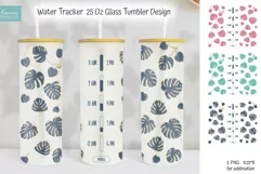 boho monstera water tracker 25 oz glass can tumbler sublimation design