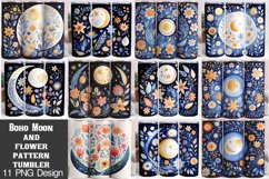 Boho Moon and flower pattern Sublimation tumbler Design Product Image 1
