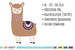 Boho llama illustrations with warm colors for baby room decor and nursery wall art