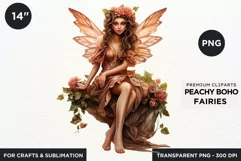 Peachy Boho Fairy Clipart PNG craft & sublimation Product Image 1