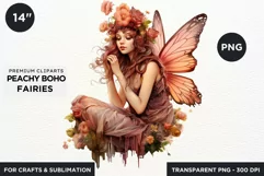 Peachy Boho Fairy Clipart PNG craft & sublimation Product Image 1