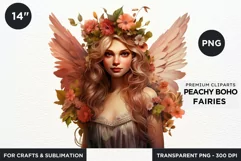 Peachy Boho Fairy Clipart PNG craft & sublimation Product Image 1