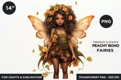 Peachy Boho Fairy Clipart PNG craft & sublimation Product Image 1