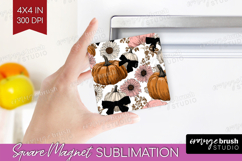 Boho Pumpkin Magnet Sublimation - Coquette Square Magnet PNG Product Image 1