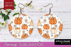 Boho Pumpkin Round Earrings - Coquette PNG Sublimation Product Image 1