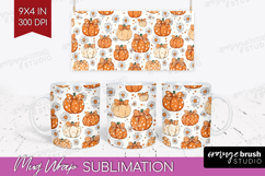 Boho Pumpkin Mug Wrap - Coquette Mug PNG Sublimation Product Image 1