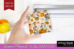 Boho Pumpkin Magnet Sublimation - Coquette Square Magnet PNG Product Image 1