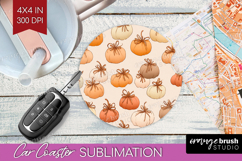 Boho Pumpkin Car Coaster - Coquette Coaster PNG Sublimation Product Image 1