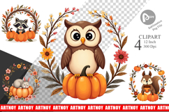 Boho Pumpkin Critters Clipart Product Image 1