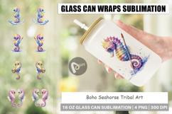 Boho Seahorse Tribal Glass Can Product Image 1