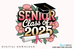 Boho Senior 2025 PNG, Pink Senior PNG, Glitter Senior 2025 Product Image 1