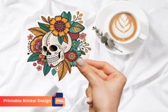 Boho Skull Flower Sticker, Floral Design Sticker Product Image 1