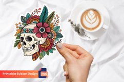 Boho Skull Flower Sticker, Floral Design Sticker Product Image 1