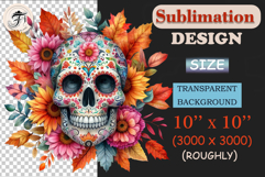 Watercolor boho sugar skull with flowers and autumn leaves. Perfect for Dia de los Muertos, Halloween, and bohemian design projects.