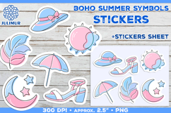 Boho Summer Essentials Symbols. Minimalist PNG Stickers Product Image 1