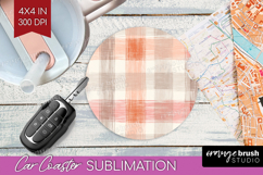 Boho Plaid Car Coaster - Beige Tartan Coaster PNG Product Image 1