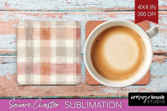 Boho Plaid Square Coaster - Beige Tartan Coaster PNG Product Image 1