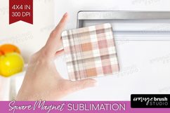 Boho Plaid Magnet Sublimation - Beige Tartan Square Magnet Product Image 1