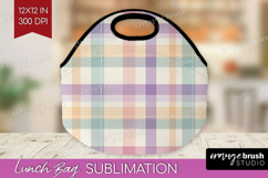 Boho Plaid Lunch Bag - Beige Tartan Lunch Bug PNG Product Image 1