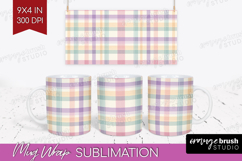Boho Plaid Mug Wrap - Beige Tartan Mug PNG Sublimation Product Image 1
