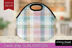 Boho Plaid Lunch Bag - Beige Tartan Lunch Bug PNG Product Image 1