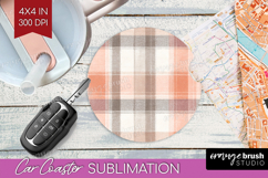 Boho Plaid Car Coaster - Beige Tartan Coaster PNG Product Image 1