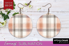 Boho Plaid Round Earrings - Beige Tartan PNG Sublimation Product Image 1