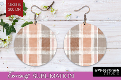 Boho Plaid Round Earrings - Beige Tartan PNG Sublimation Product Image 1