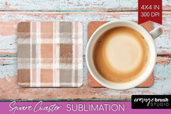 Boho Plaid Square Coaster - Beige Tartan Coaster PNG Product Image 1